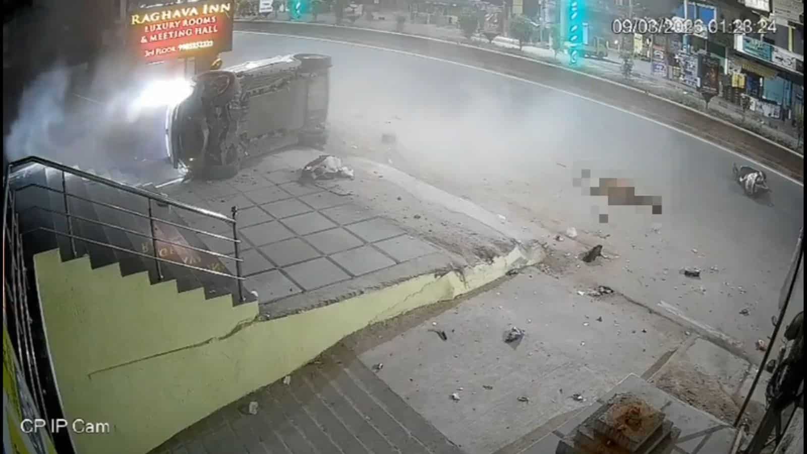 An overturned car after accident in Nalgonda