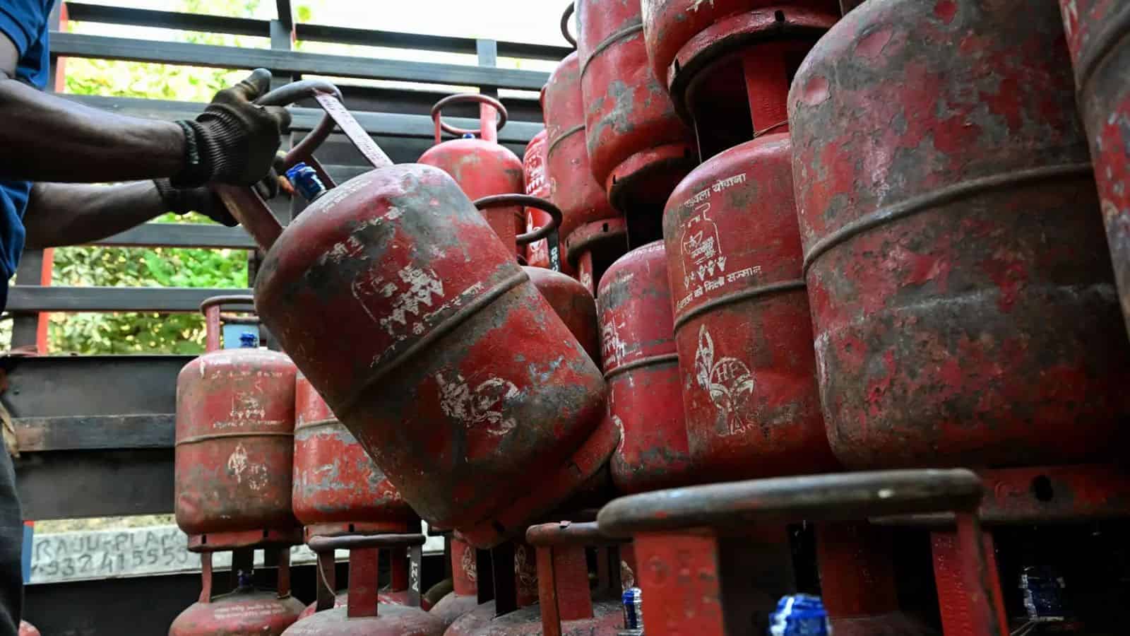 Gas cylinders stacked at a Pune eatery amid LPG supply crunch.
