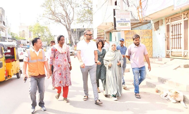 GHMC Commissioner RV Karnan on a field visit to Pahadi Shareef