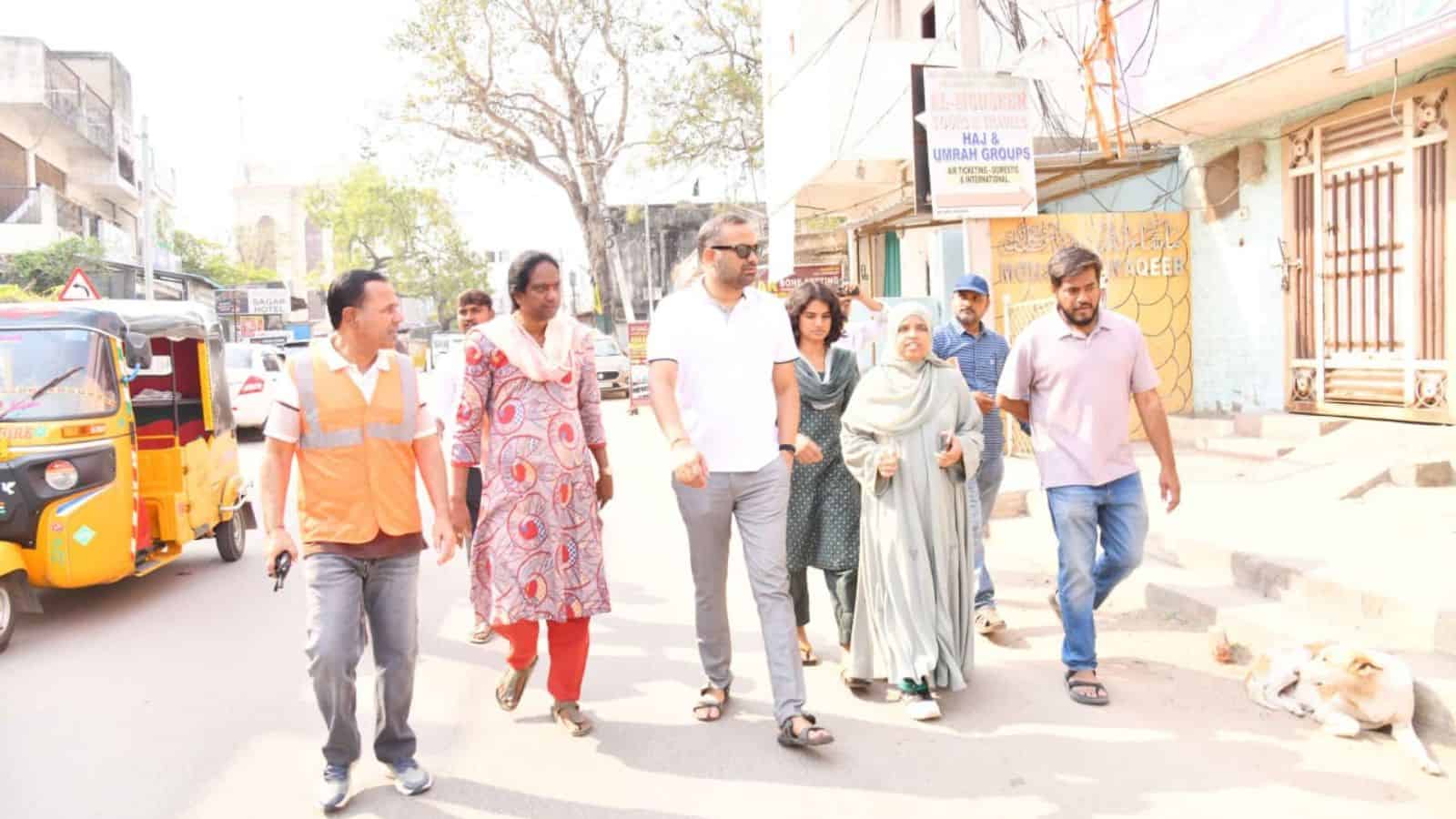 GHMC Commissioner RV Karnan on a field visit to Pahadi Shareef