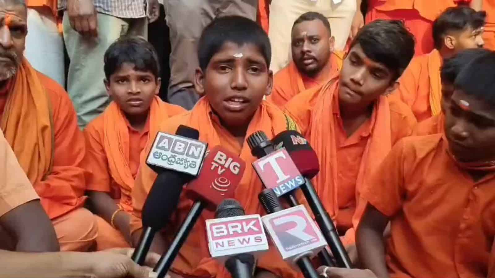 A student addresses the media during the sit in protest in Jagtial