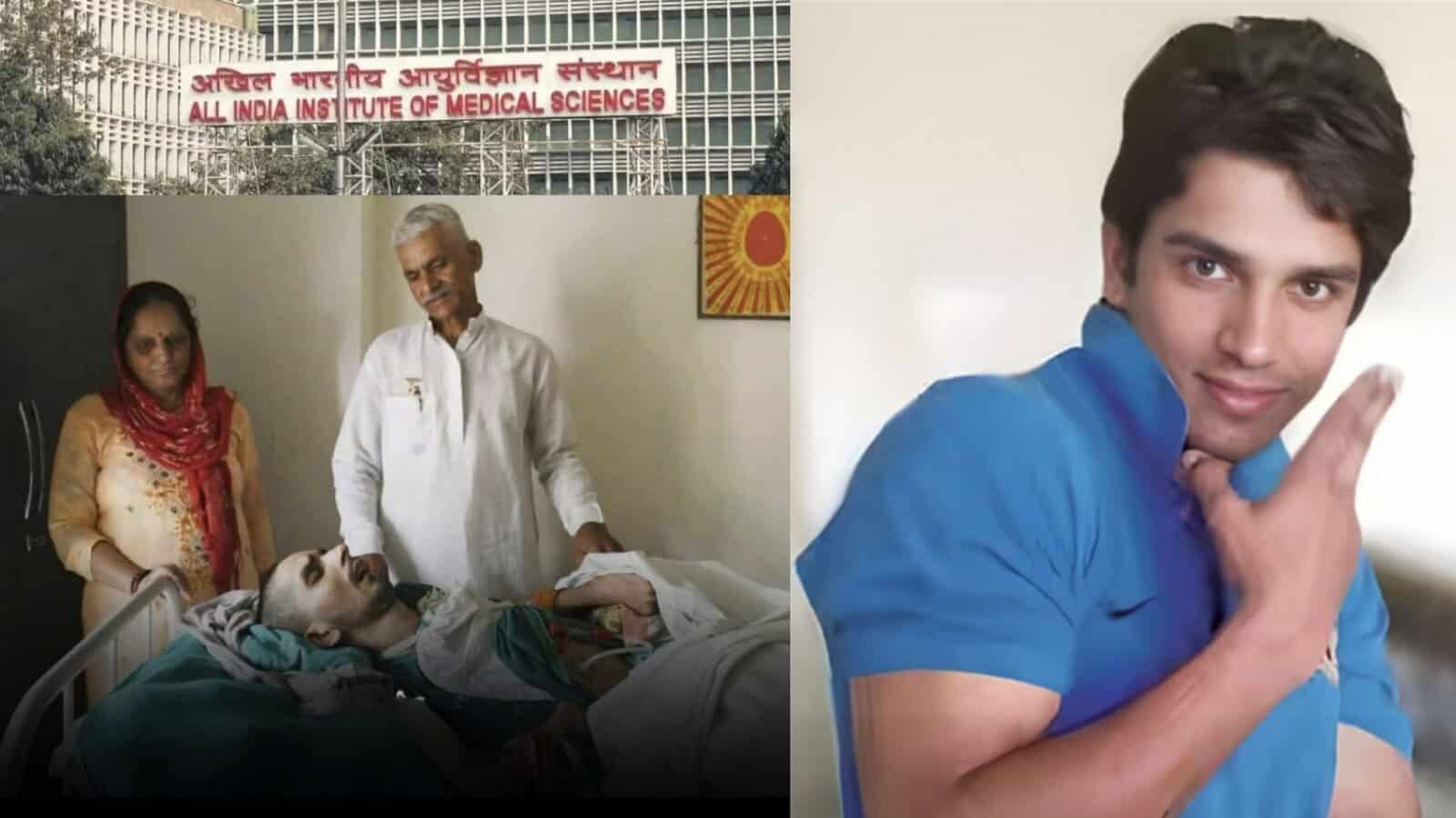 An elderly man and woman with a patient in a hospital bed, symbolising farewell and compassion.