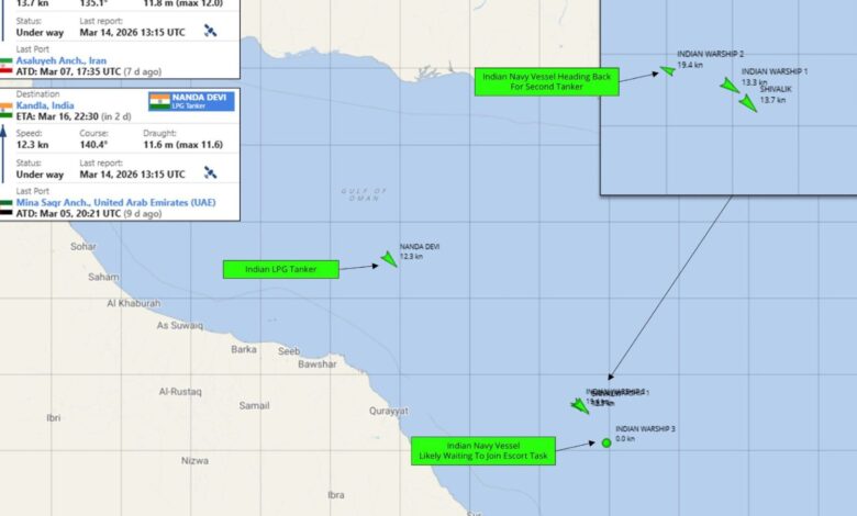 The movement of the Nanda Devi tanker tracked on a map