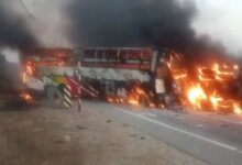 A bus catches fire in Andhra Pradesh