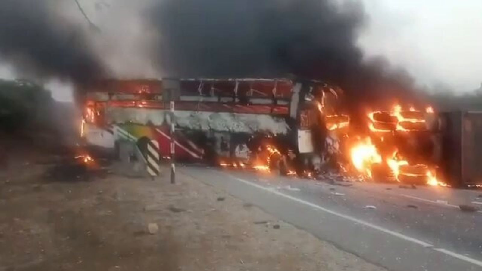 A bus catches fire in Andhra Pradesh