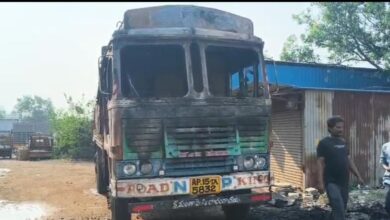 Truck catches fire in Vikarabad
