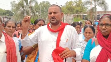 CITU leader addresses the media during a protest in Sircilla