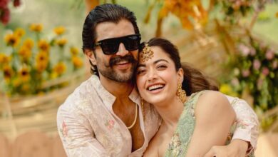 Vijay Deverakonda and Rashmika Mandanna playing Holi during their Haldi ceremony.