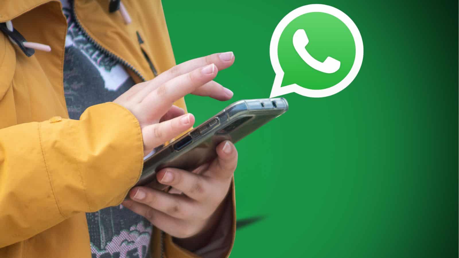 Person using a smartphone with WhatsApp logo, highlighting new parental control features for children und.