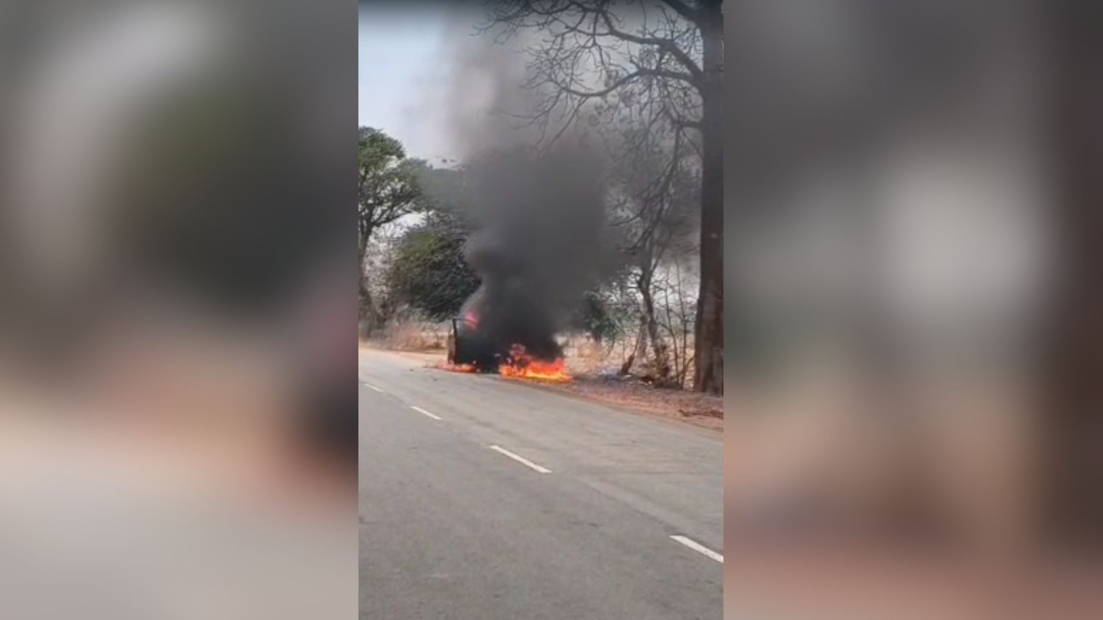 Moving car cauthes fire near the outskirts of Ghanpur village located in Machareddy mandal, Kamareddy district.