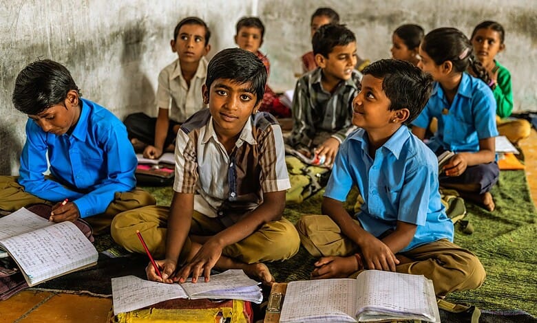 School children studying in classroom, highlighting education gaps in Telangana.