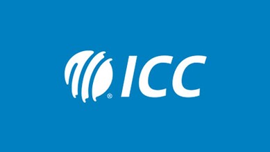 ICC logo on blue background, symbolising international cricket governance and recent event postponement.