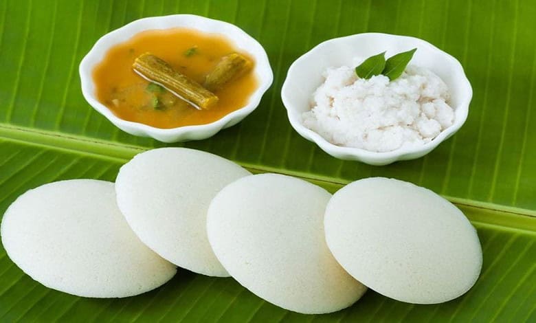 Idli served with sambar and coconut chutney at a 60-year-old Hyderabad eatery.