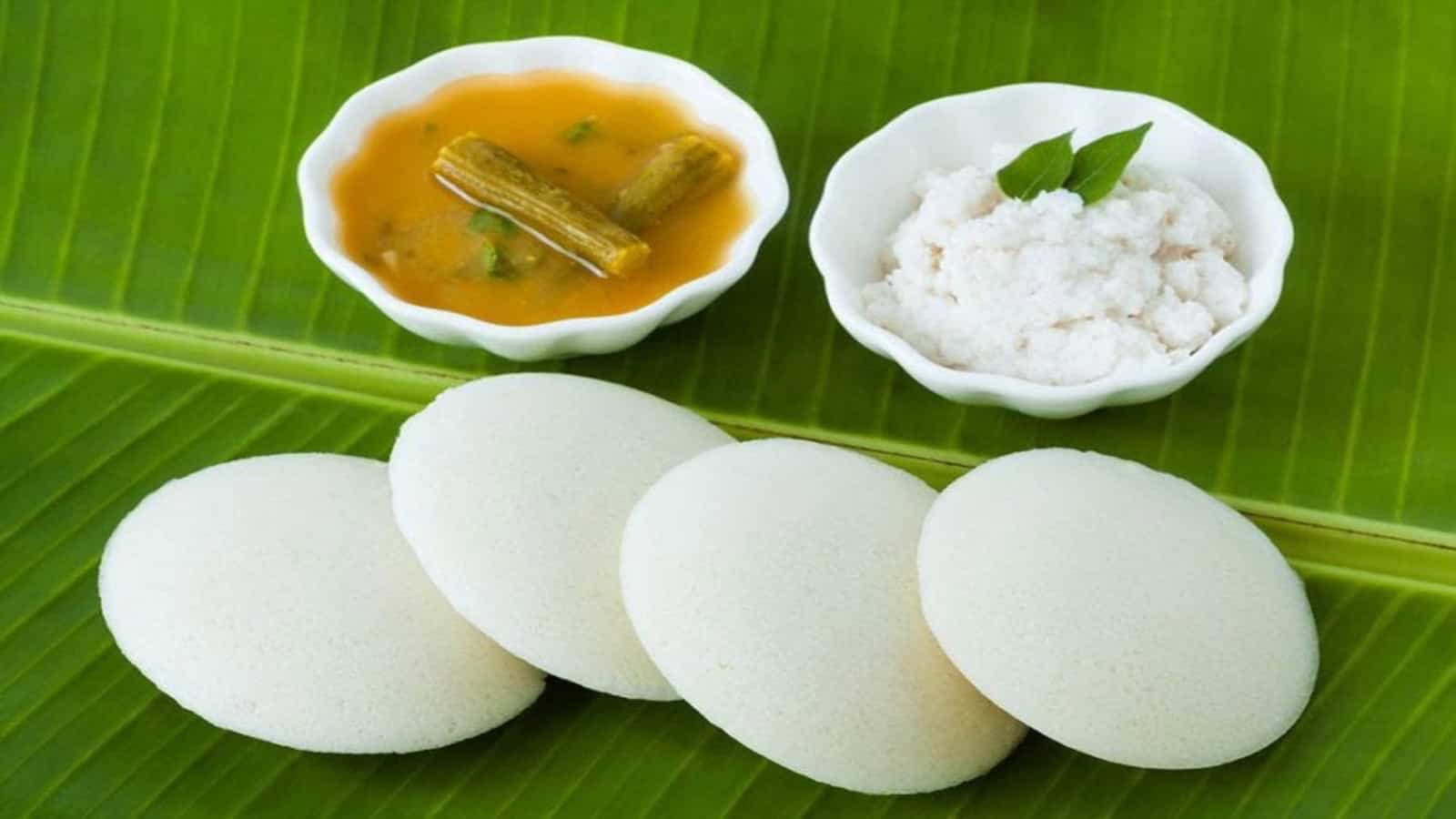 Idli served with sambar and coconut chutney at a 60-year-old Hyderabad eatery.