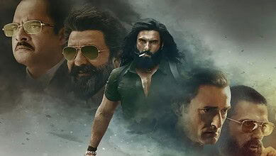 Group of five men, including a singer with long hair and beard, in a dramatic, smoky setting.