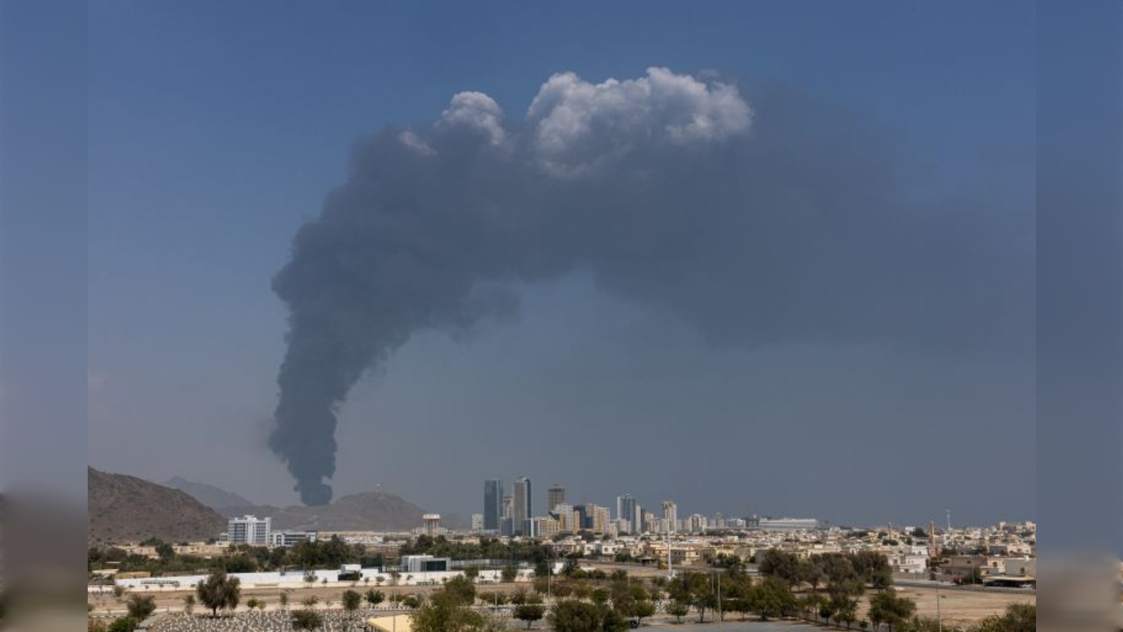 Representative image: Smoke rises following an explosion after air defence systems intercepted a drone in the UAE, March 5, 2026.