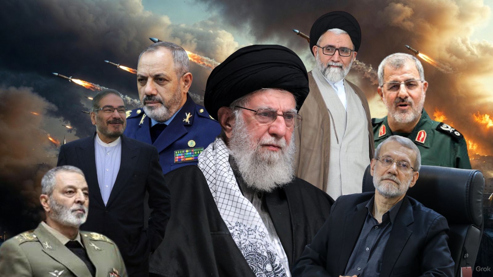 Composite image of senior Iranian leaders killed in reported US-Israeli strikes amid escalating Iran war.