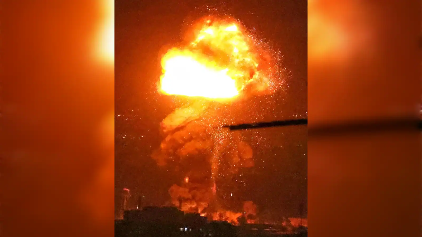 Large fireball and smoke rise over Tehran after Israeli airstrike at night