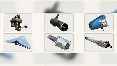 Examples of missile and drone debris shown in a safety advisory issued by Kuwait’s army.