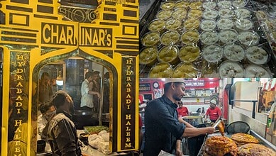 Charminar Hyderabad Badi Halwa stall at Mohammed Ali Road, busy with customers during Ramzan.
