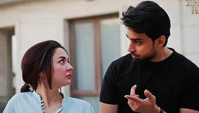 Romantic scene from Meri Zindagi Hai Tu featuring a man and woman in emotional conversation.