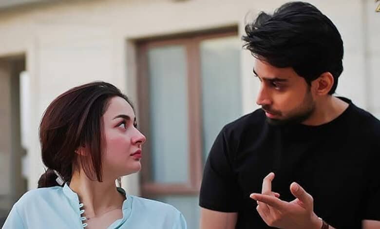 Romantic scene from Meri Zindagi Hai Tu featuring a man and woman in emotional conversation.