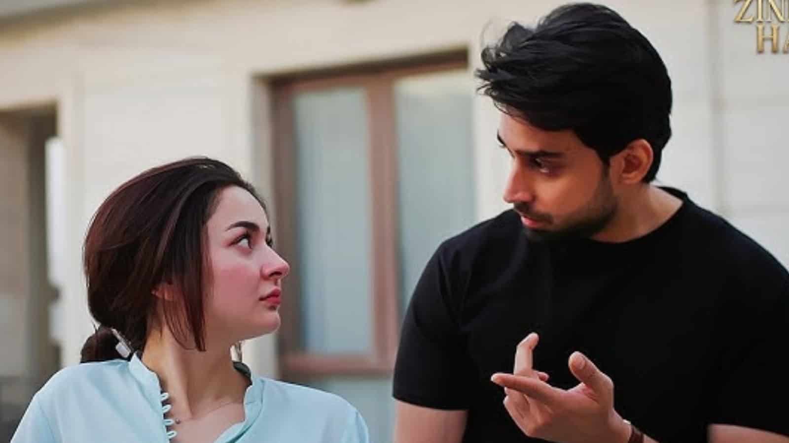 Romantic scene from Meri Zindagi Hai Tu featuring a man and woman in emotional conversation.
