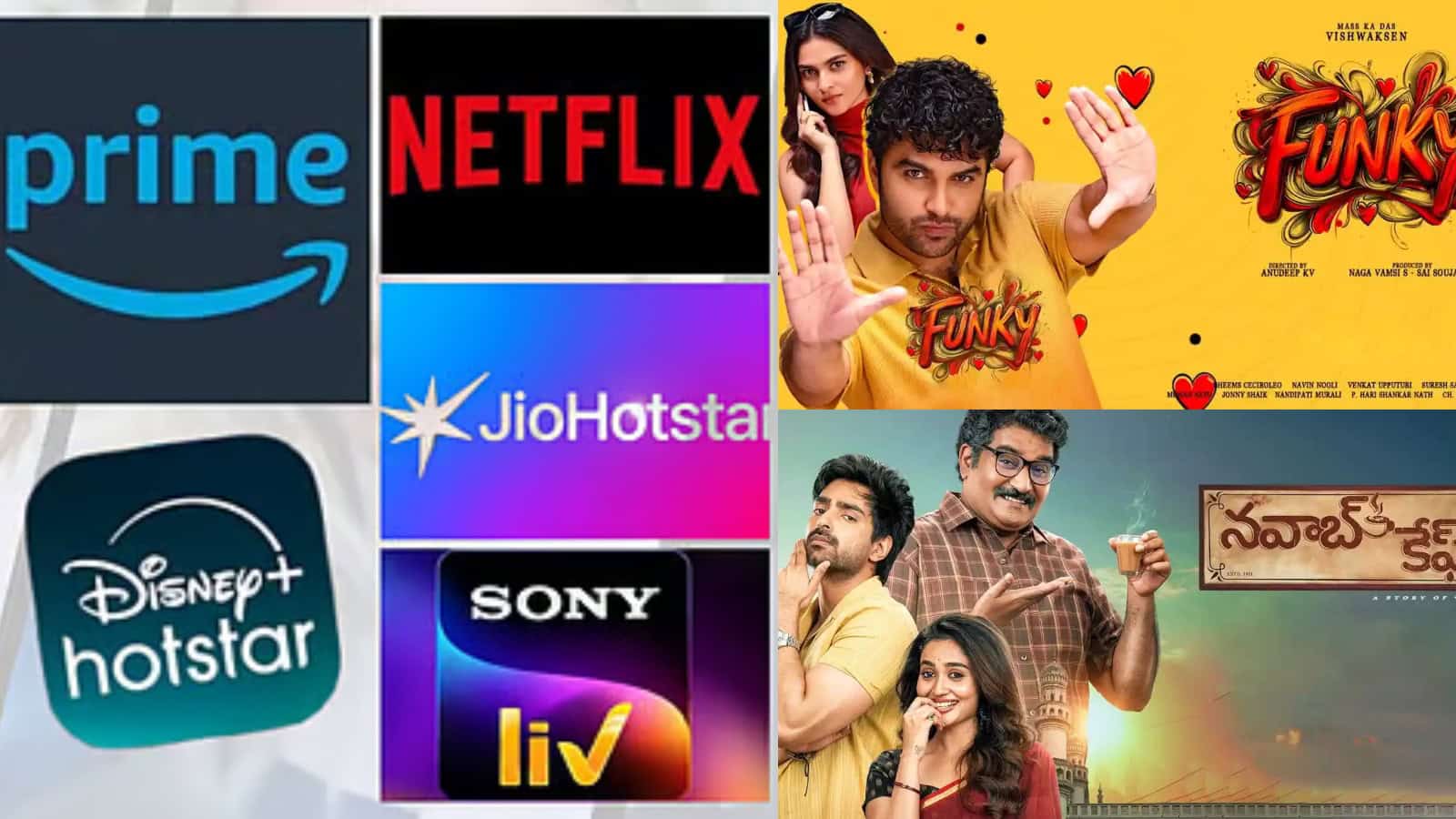 Collage of popular OTT streaming platforms and new film releases for March 13.