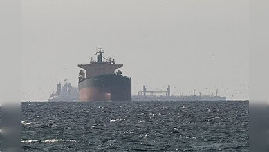 Oil tanker in the sea, related to underwater drone attack near Iraq, linked to recent geopolitical tensio.