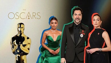 Oscar winners and presenters advocating for peace in Gaza during the 2026 Academy Awards ceremony.