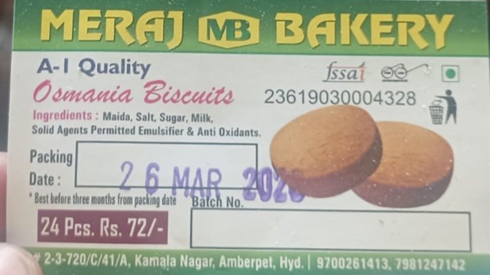 Unhygienic Osmania biscuit manufacturing unit busted in Amberpet, one held