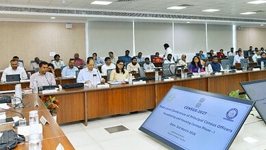 Image of Telangana Chief Secretary during the meeting with collectors on census operations.