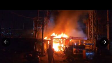 Image of the fire near Masjid-e-Tawheed at Tolichowki in Hyderabad