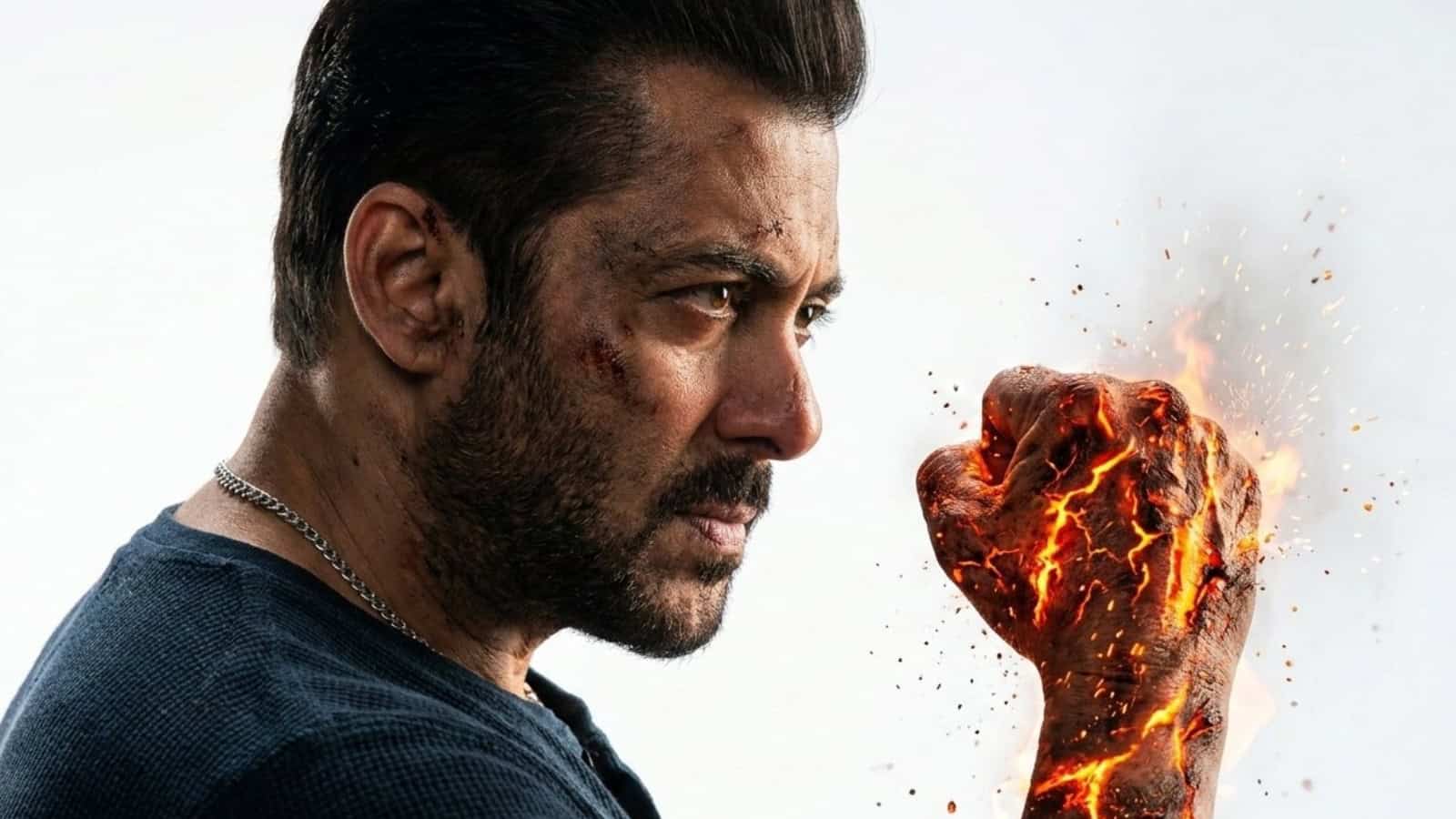 Salman Khan portrayed as a superhero with a fiery fist in a promotional image for his upcoming film.