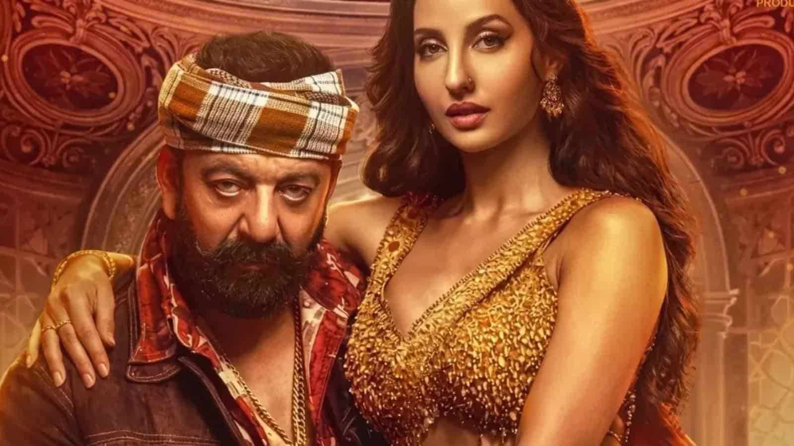 Sanjay Dutt and Nora Fatehi in vibrant costumes from 'Sarke Chunar' music video.