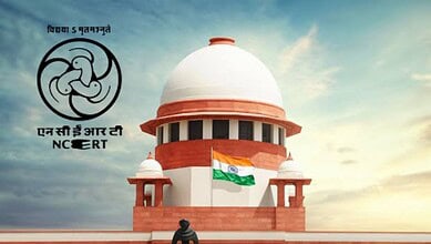Supreme Court of India building with Indian flag, symbolising judicial authority and national pride.