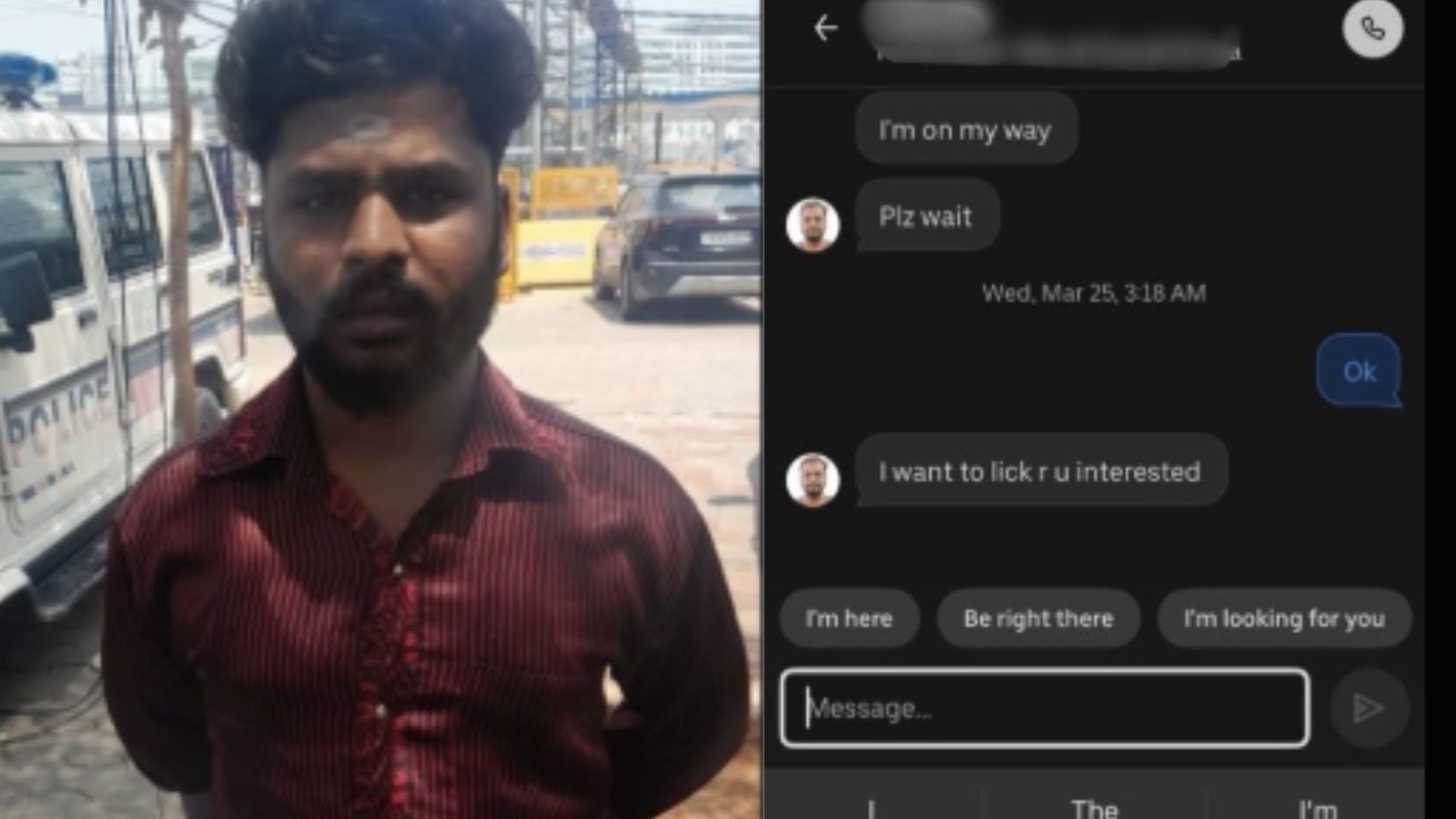 Screengrab from complainant's message to the police