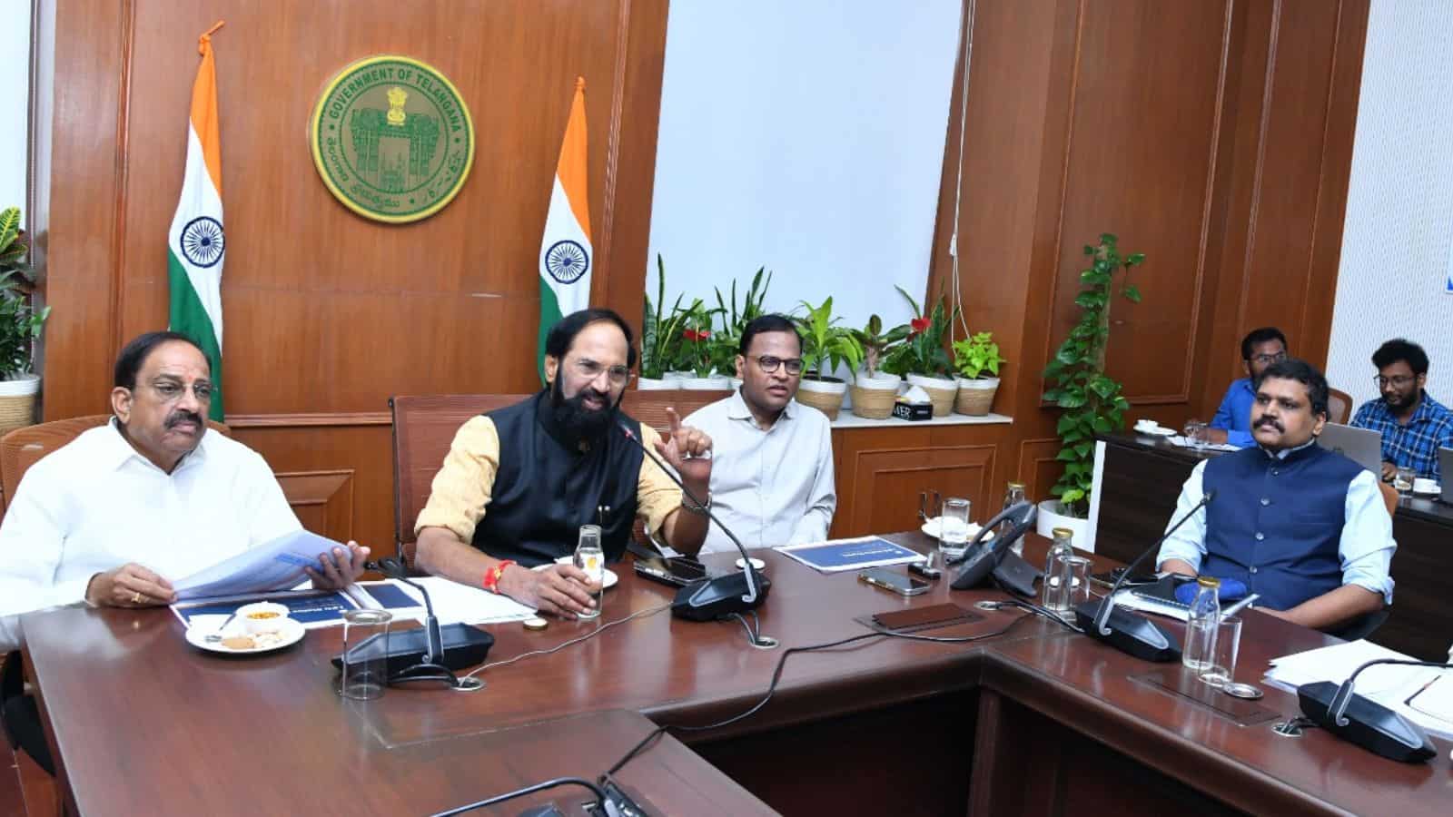 Telangana Minister Uttam Kumar discusses domestic LPG supply during a government meeting.