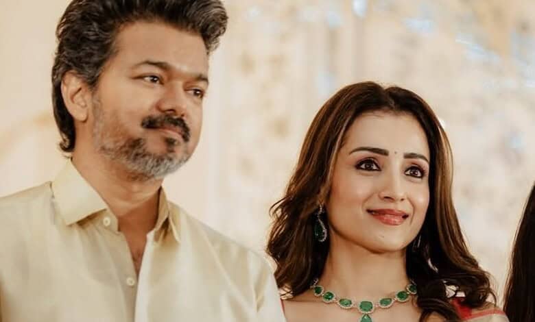 Thalapathy Vijay and Trisha Krishnan attending a wedding celebration together.