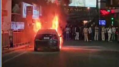 Hyderabad: Moving BMW car catches fire in Begumpet