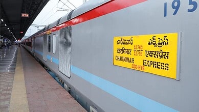 Charminar Express train with smoke and sparks on wheel at Aler station, train resumed journey after halt.