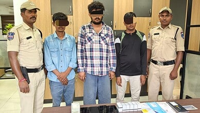 Police officers with suspects linked to mule account fraud in Cyberabad.