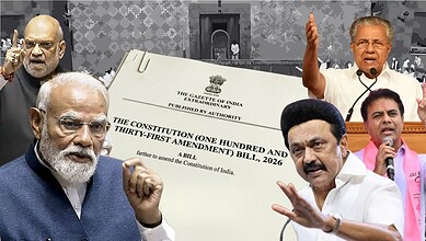 Indian parliamentarians debate during the voting on the Women Reservation and Delimitation Bill.