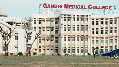 Gandhi Medical College exterior with signage, showing the campus infrastructure.