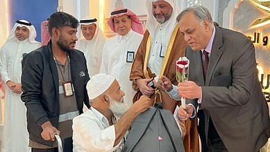 Indian pilgrims arriving in Saudi Arabia for Haj pilgrimage.