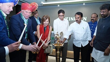 Heineken executives and officials inaugurate the new global capability centre in Hyderabad.