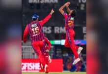 Lucknow Super Giants' Prince Yadav celebrates after the wicket of Delhi Capitals' captain Axar Patel during the Indian Premier League (IPL) 2026 cricket match between Lucknow Super Giants and Delhi Capitals, at Ekana Stadium in Lucknow, on Wednesday, April 1.