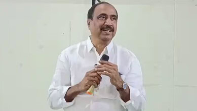 Harish Rao speaking at a political event, joining BRS against Congress' Jeevan Reddy.