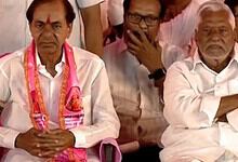 Former Congress minister T Jeevan Reddy joins BRS in presence of former chief minister K Chandrasekhar Rao in Jagtial on Monday, April 20, 2026.