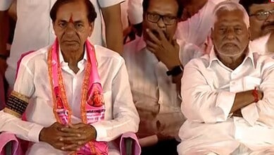 Former Congress minister T Jeevan Reddy joins BRS in presence of former chief minister K Chandrasekhar Rao in Jagtial on Monday, April 20, 2026.